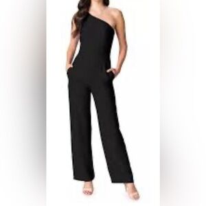 Crystal Sky Elegant Black One-Shoulder Jumpsuit